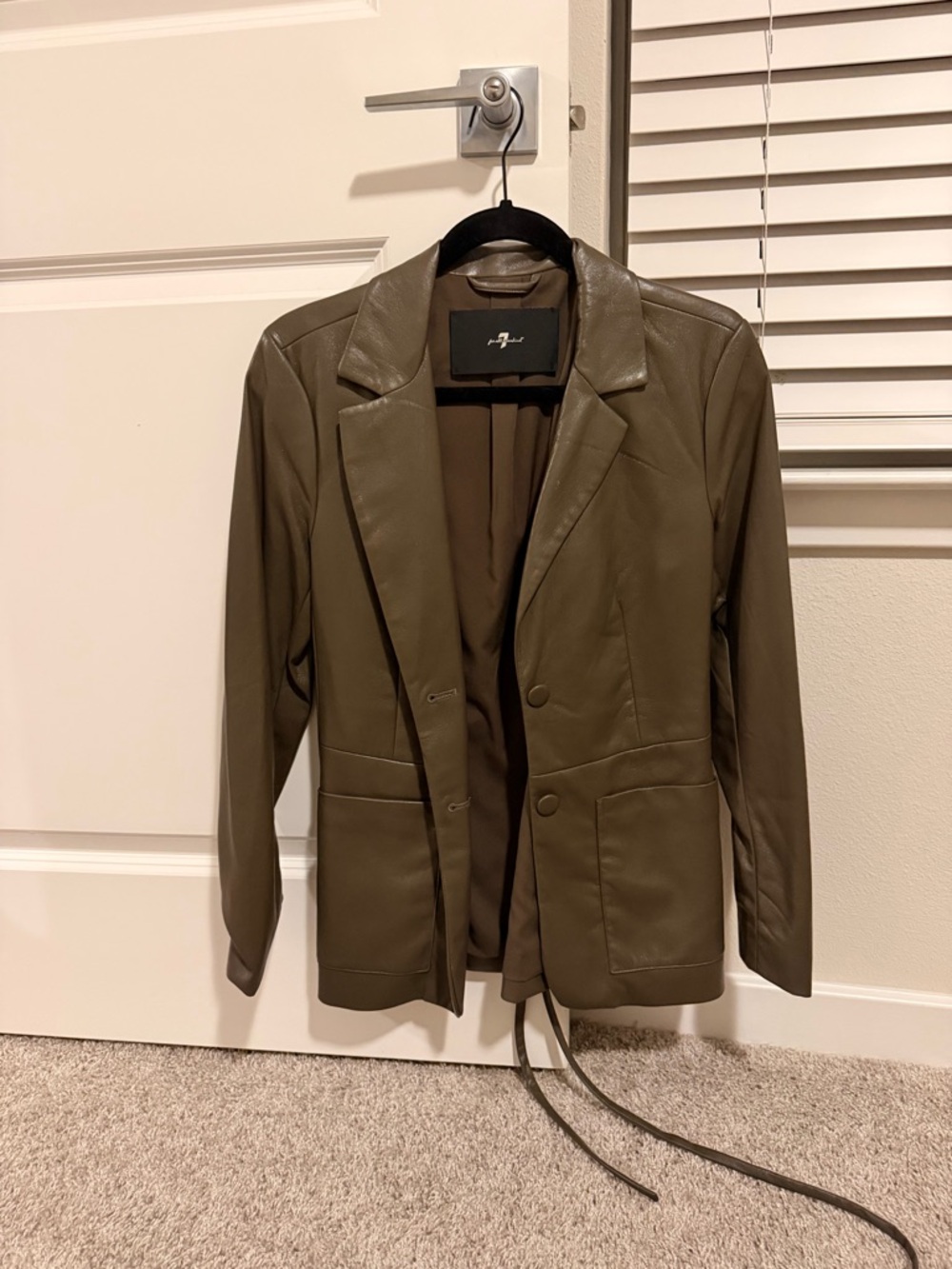 7 For All Mankind Olive Green Faux Leather Blazer Jacket